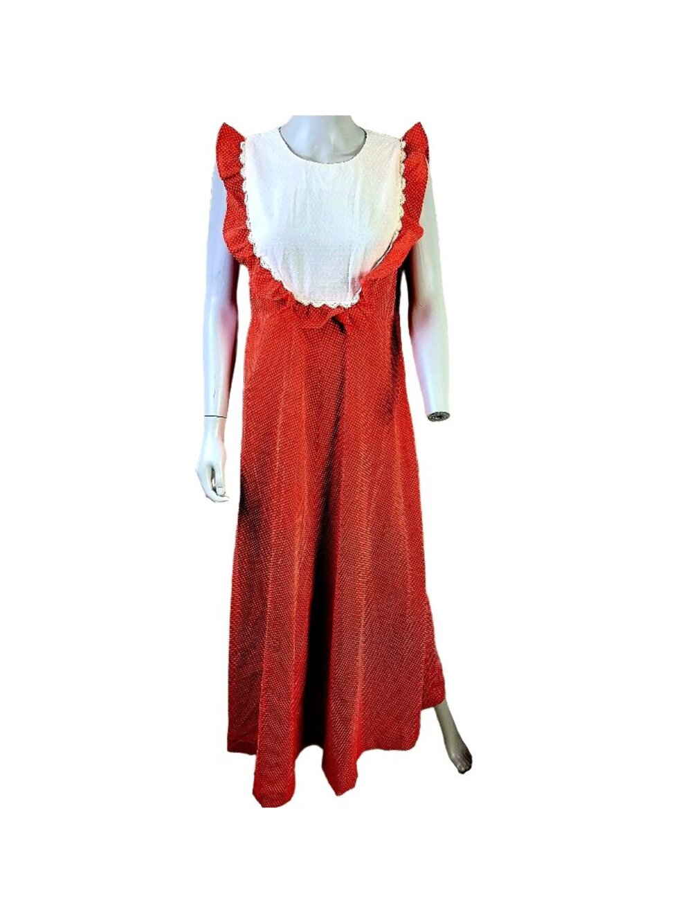 Vintage 60s Hawaiian Maxi Dress Women Medium Red White Peasant Boho 8 10 Party M